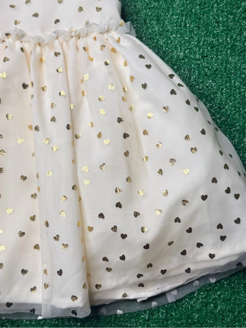 Carter's Girls 12M Ivory/Gold Heart Tulle Dress Cap Sleeve Party Wedding NWT